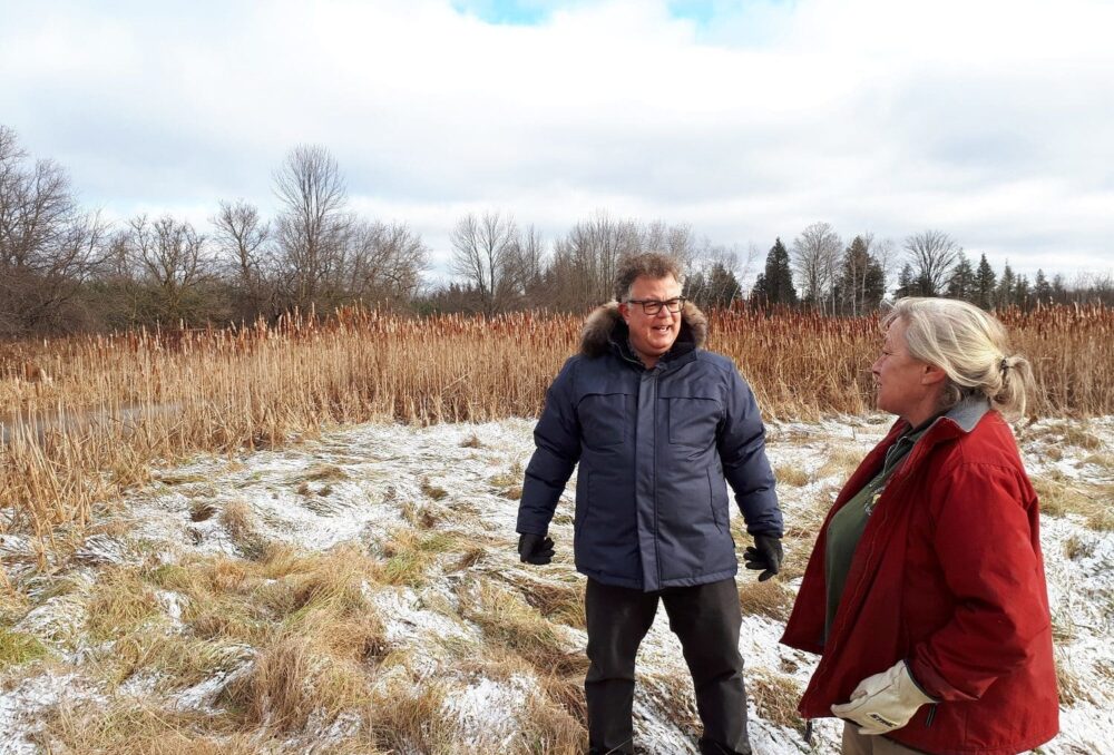 Kathryn Clark and DUC’s Bill Jones toured the winter wetland.