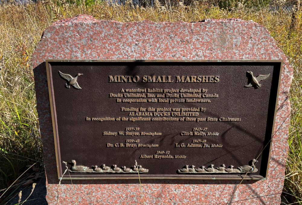 The plaque placed in front of each Minto Small Marsh project located throughout the township.