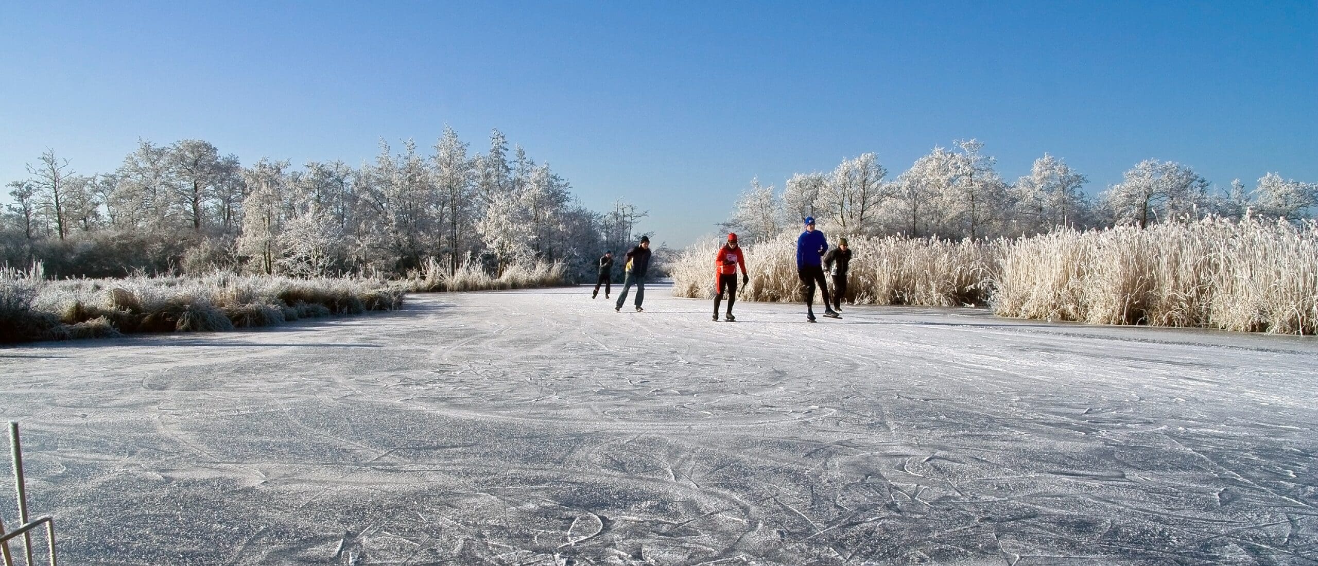 People skating on a frozen pond